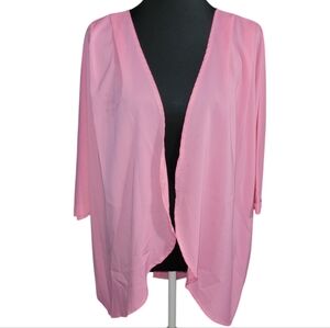 IN'VOLAND pink semi-sheer rolled sleeve open front cardigan Size 16W